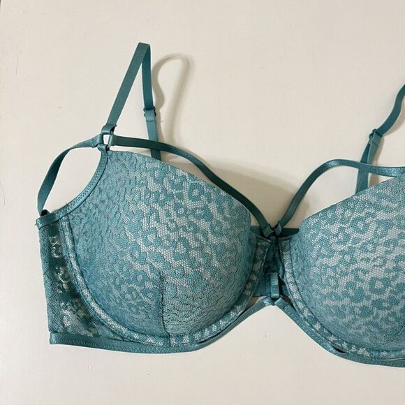 Intimately Free People Teal Lace Animal Print 5 Strap Cut Out Underwire Bra 36D - Picture 2 of 12